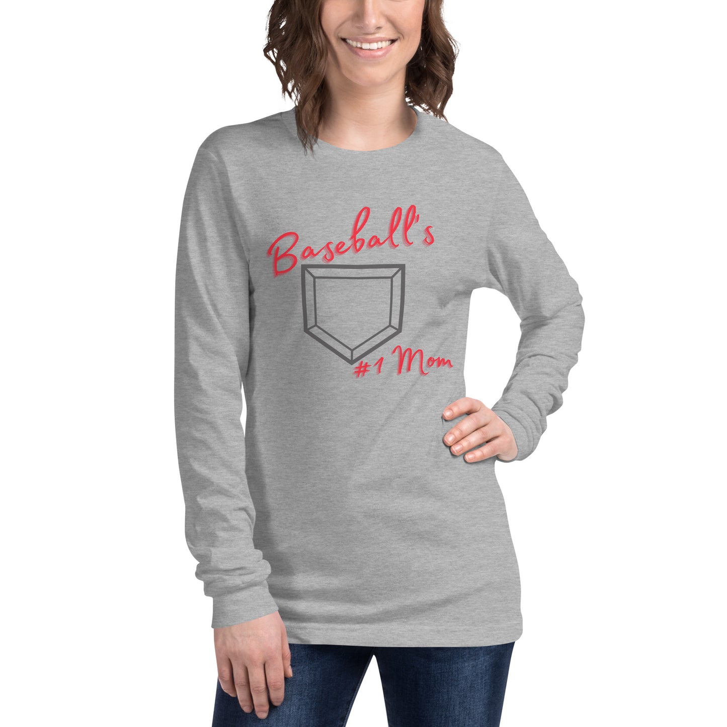 Baseball's #1 Mom - Red Print - Long Sleeve Tee