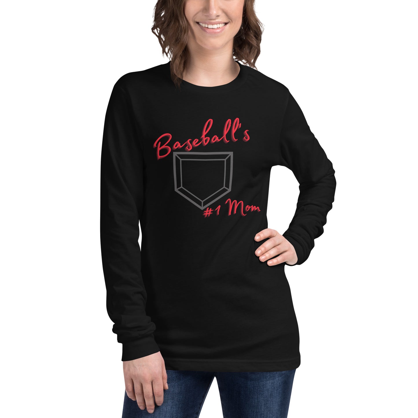 Baseball's #1 Mom - Red Print - Long Sleeve Tee