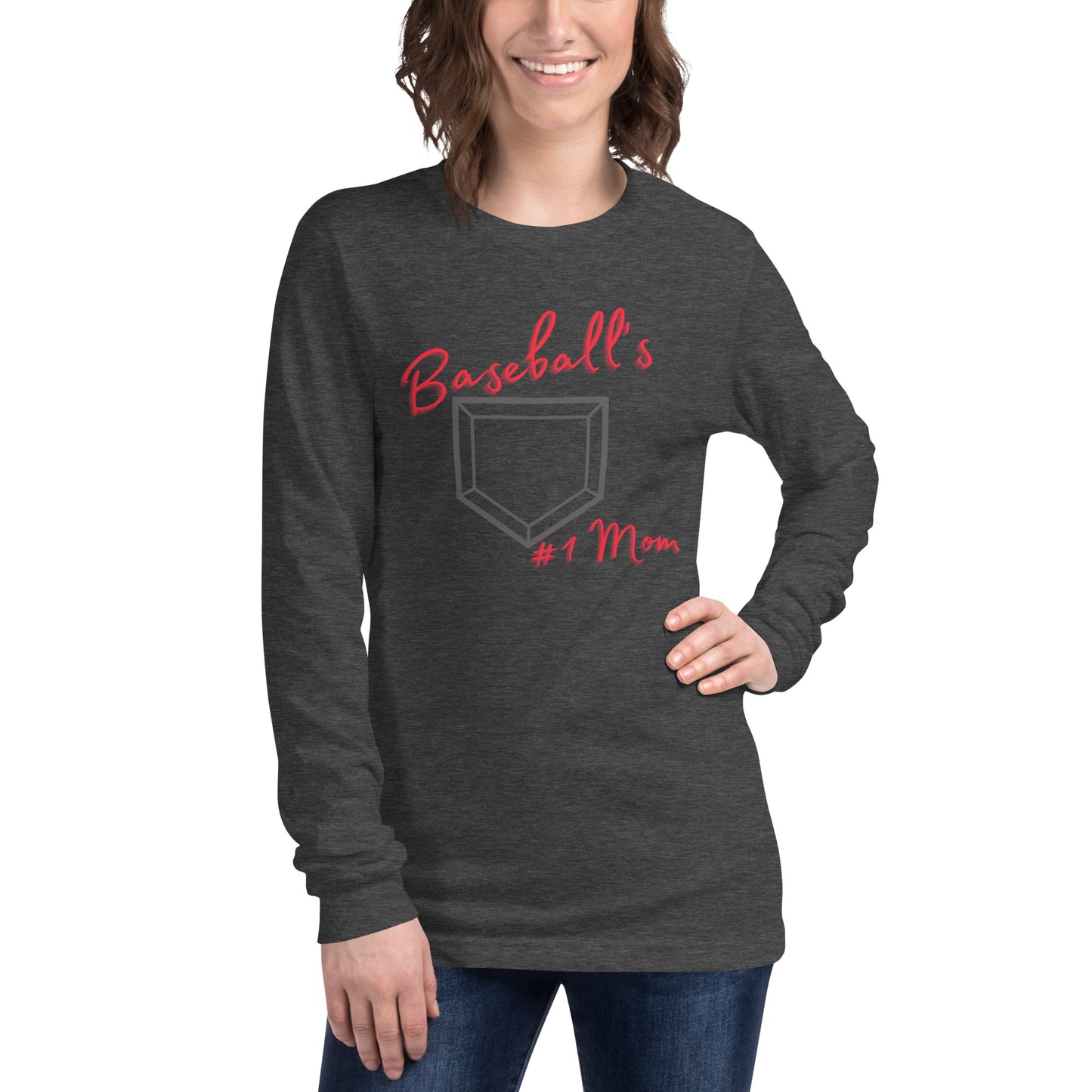 Baseball's #1 Mom - Red Print - Long Sleeve Tee