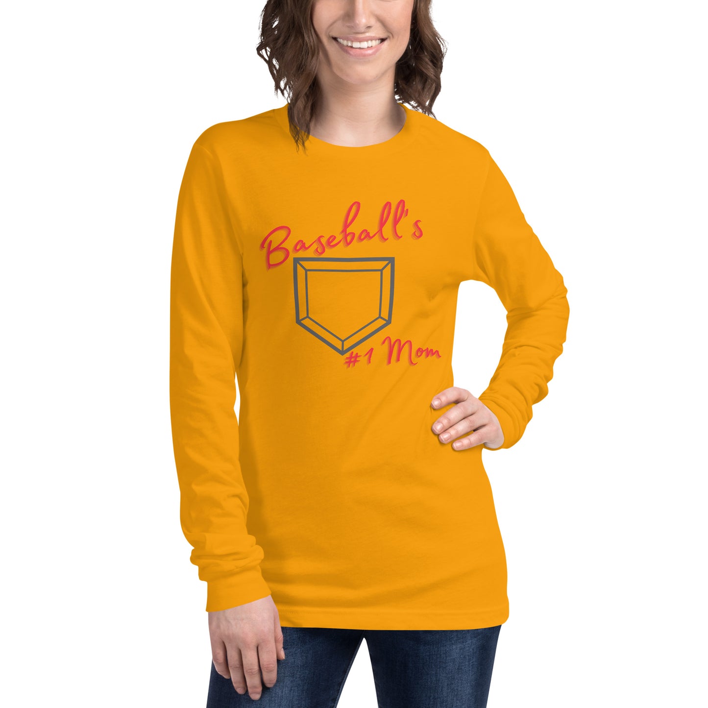 Baseball's #1 Mom - Red Print - Long Sleeve Tee