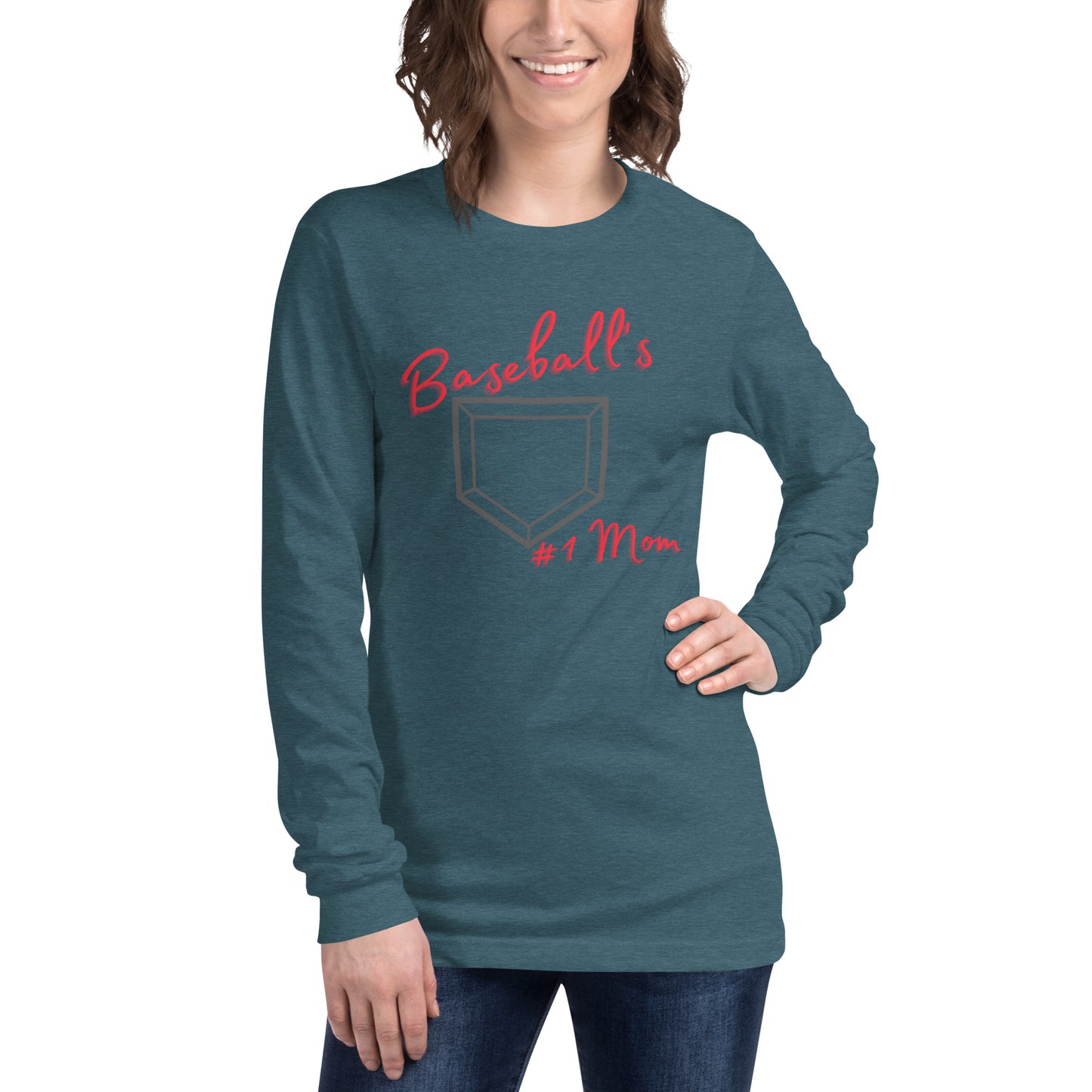 Baseball's #1 Mom - Red Print - Long Sleeve Tee