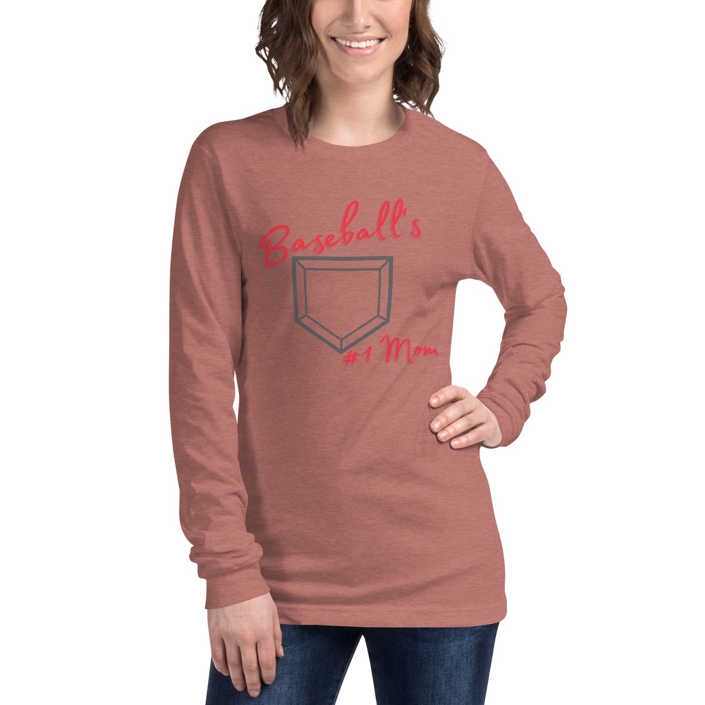 Baseball's #1 Mom - Red Print - Long Sleeve Tee