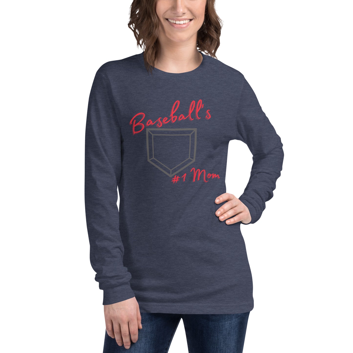 Baseball's #1 Mom - Red Print - Long Sleeve Tee