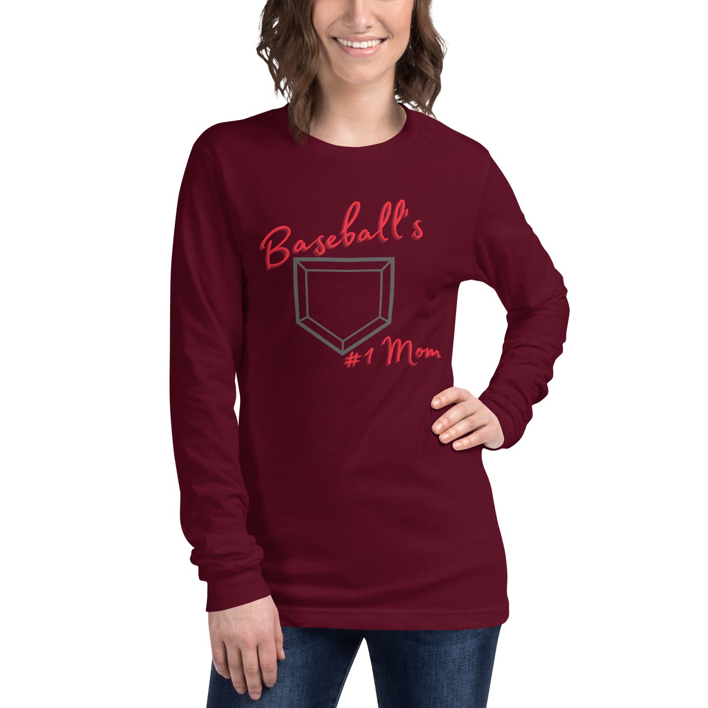 Baseball's #1 Mom - Red Print - Long Sleeve Tee