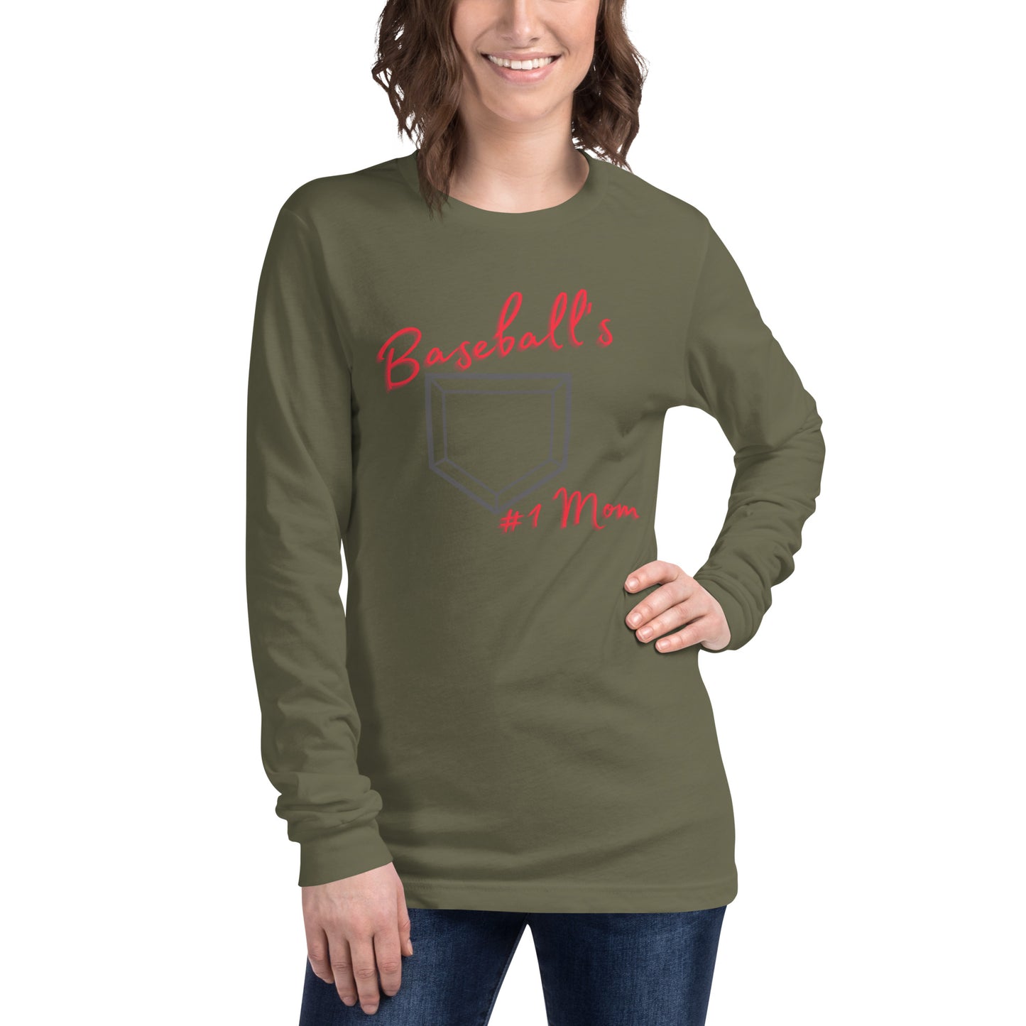 Baseball's #1 Mom - Red Print - Long Sleeve Tee