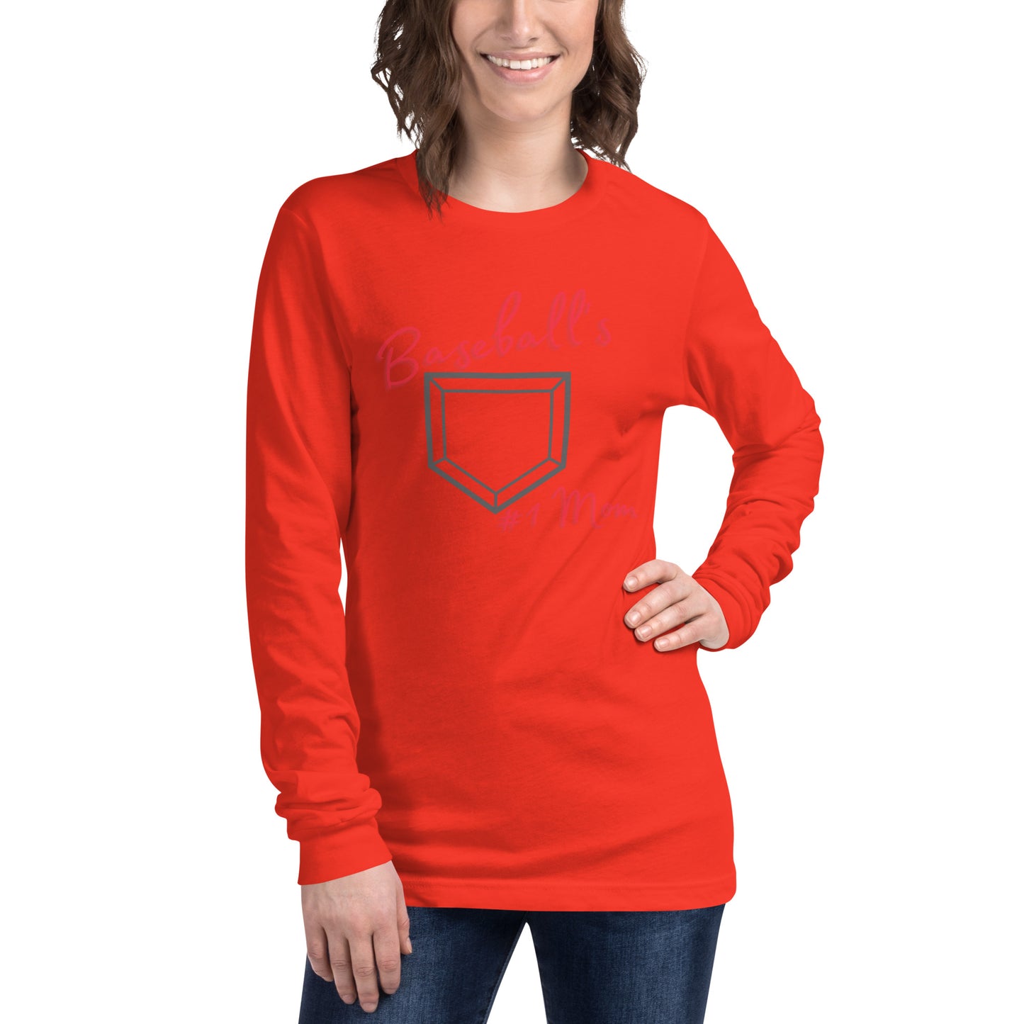 Baseball's #1 Mom - Red Print - Long Sleeve Tee