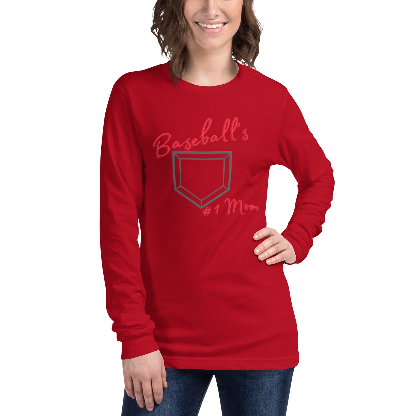Baseball's #1 Mom - Red Print - Long Sleeve Tee