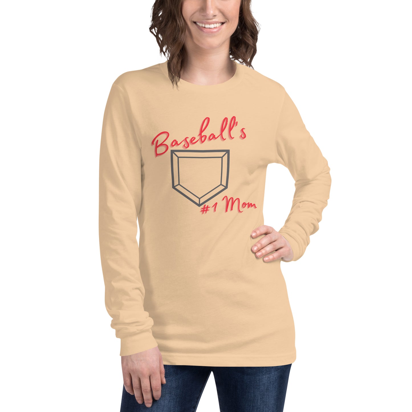 Baseball's #1 Mom - Red Print - Long Sleeve Tee