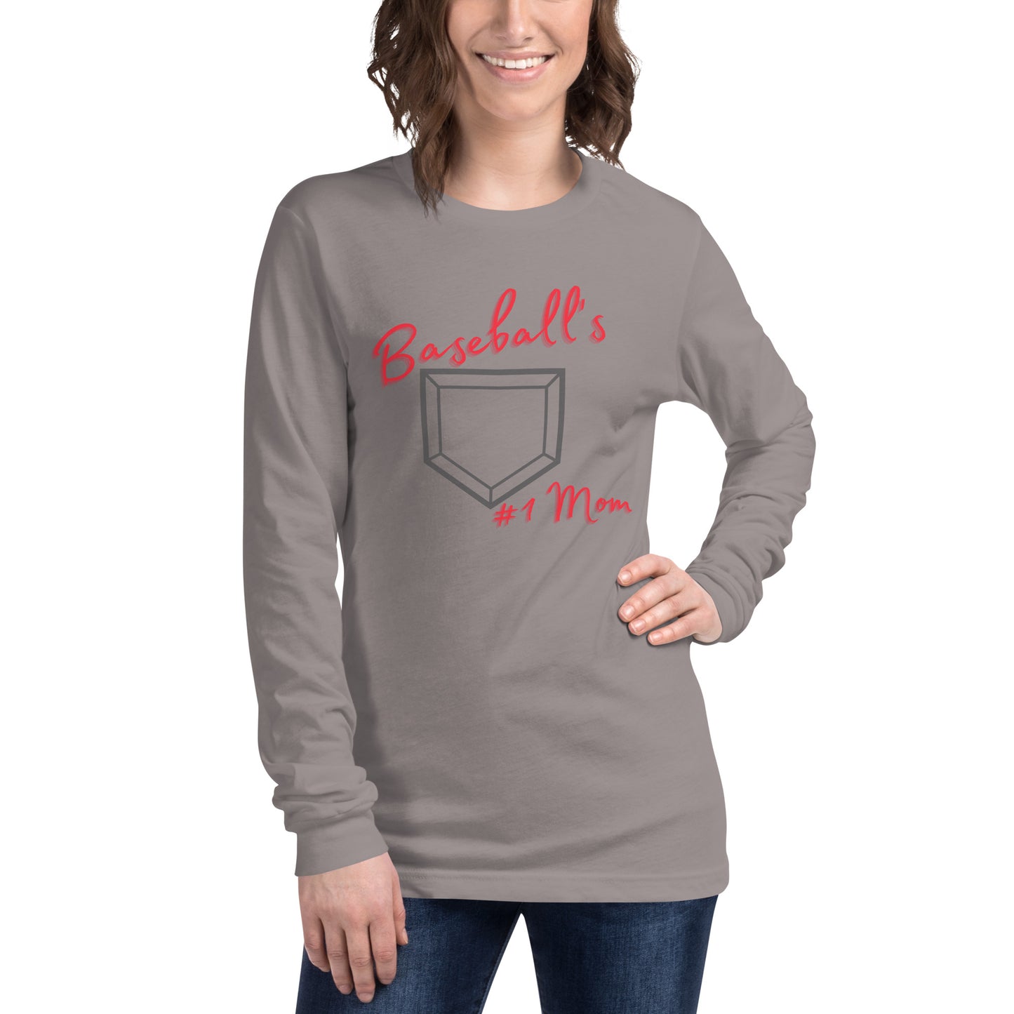 Baseball's #1 Mom - Red Print - Long Sleeve Tee