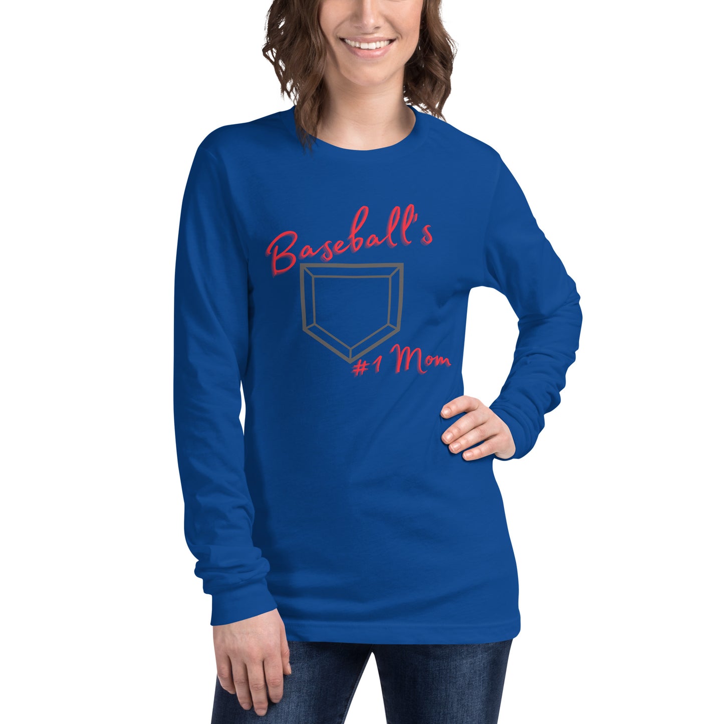 Baseball's #1 Mom - Red Print - Long Sleeve Tee