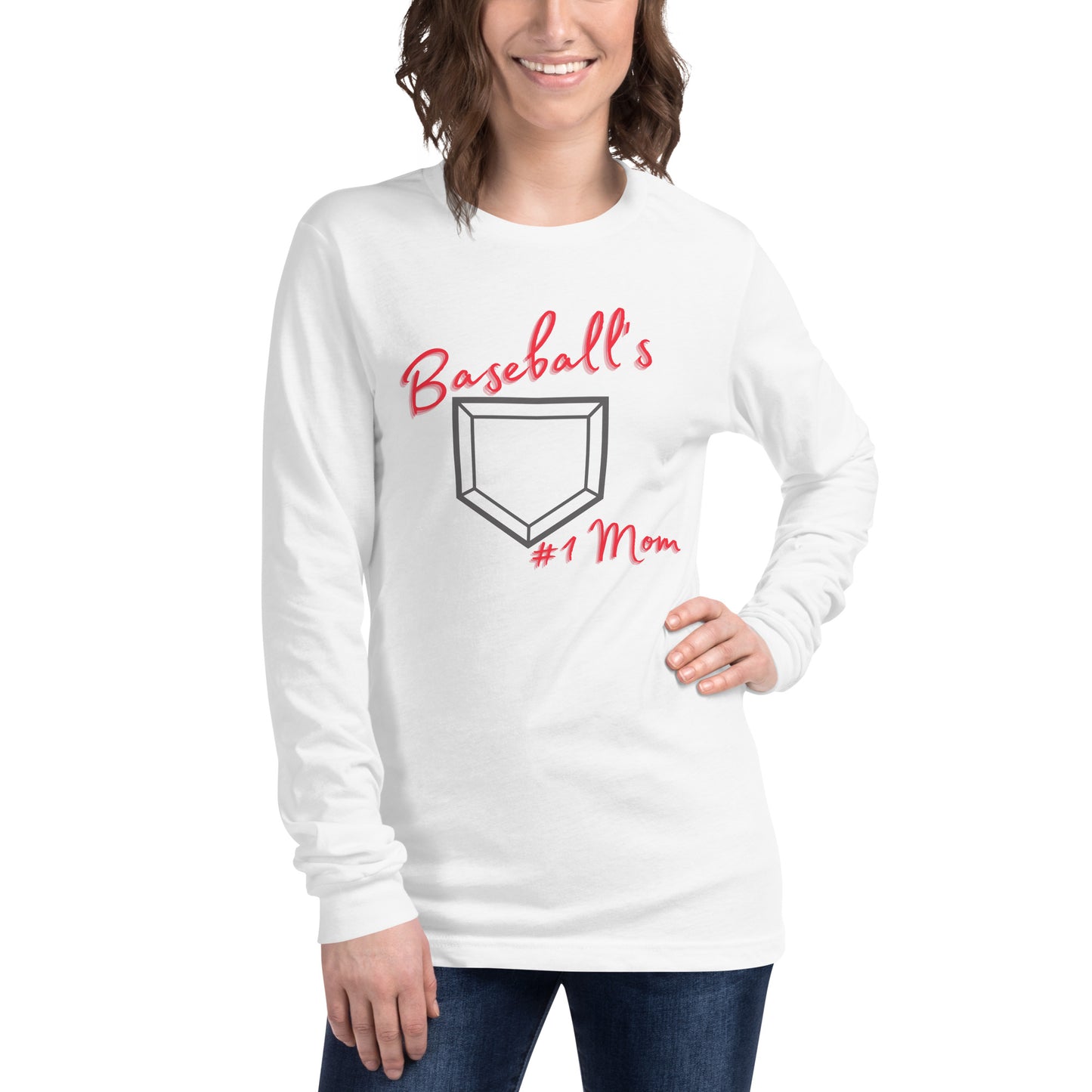 Baseball's #1 Mom - Red Print - Long Sleeve Tee