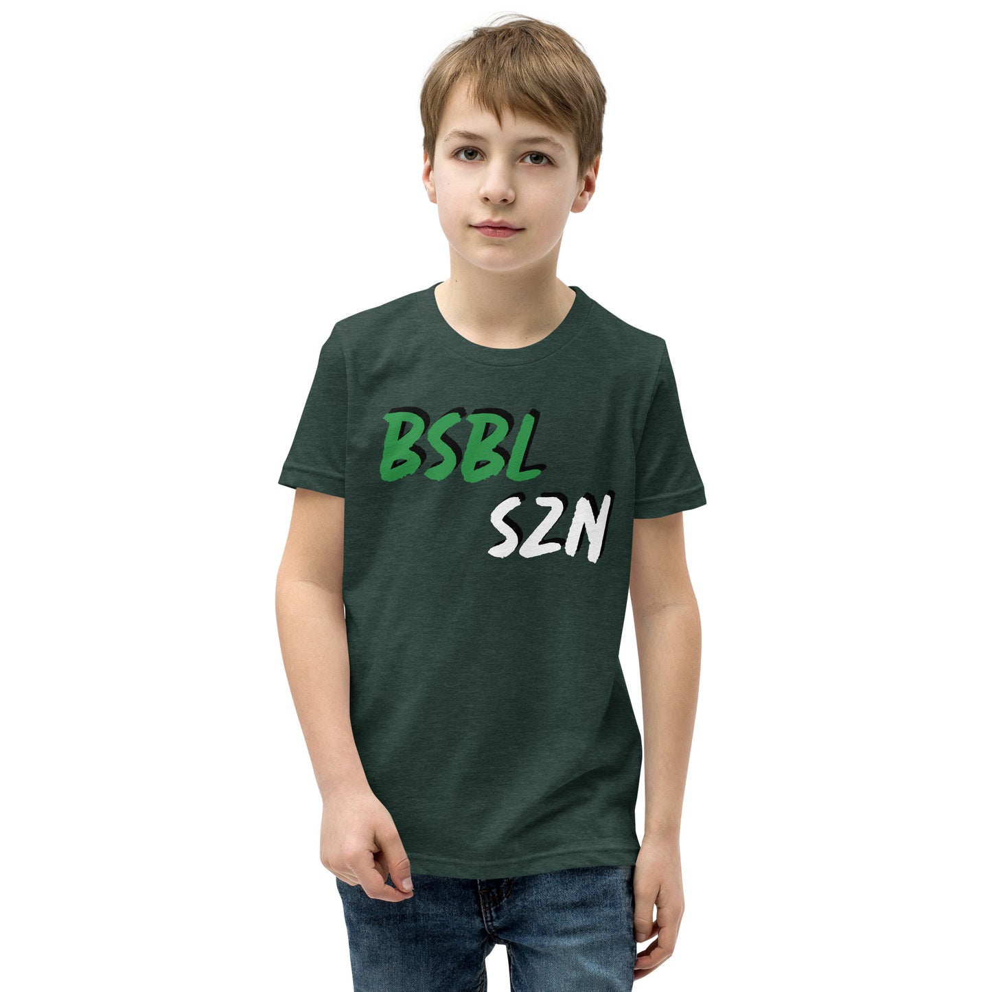 Baseball Season - Green Print - Youth Short Sleeve T-Shirt